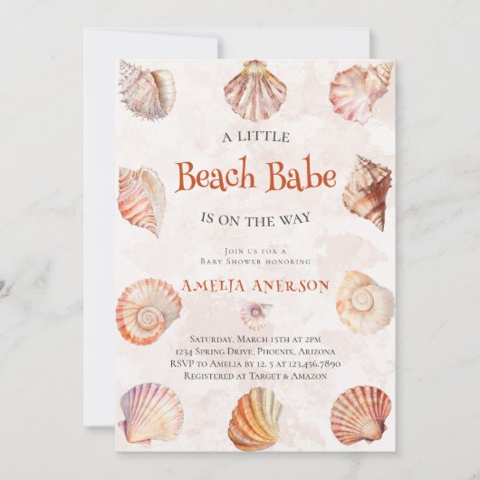 Aquarell Beach Babe Ocean Seashells Babydusche Einladung (Vorderseite)