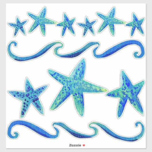 Aquarell Beach Coastal Dekoration Starfish in Wave Aufkleber (Blatt)
