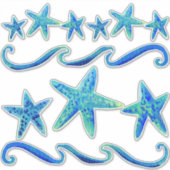 Aquarell Beach Coastal Dekoration Starfish in Wave Aufkleber (Vorderseite)