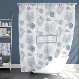 Aquarell Beach Corean Starfish Blau in Weiß Duschvorhang