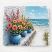 Aquarell Beach Dahlias in Blue Pools Mousepad (Vorne)