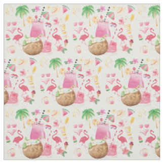 Aquarell Beach Icons Flamingos Palmen Bäume Stoff