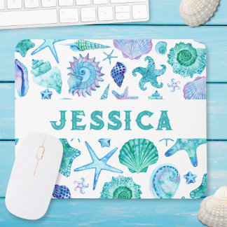 Aquarell Beach Muscheln und Starfish Monogram Mousepad