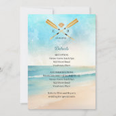 Aquarell Beach Oars Hochzeitsplätze Empfang Einladung (Vorderseite)