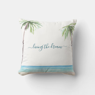 Aquarell Beach Palm Living the Dream Monogram Kissen