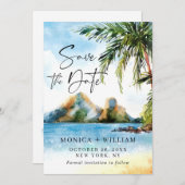 Aquarell Beach Palm Tree Save The Date (Vorne/Hinten)