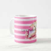 Aquarell Beach Pink Streifen Gold Muschel Kaffeetasse (Vorderseite Links)