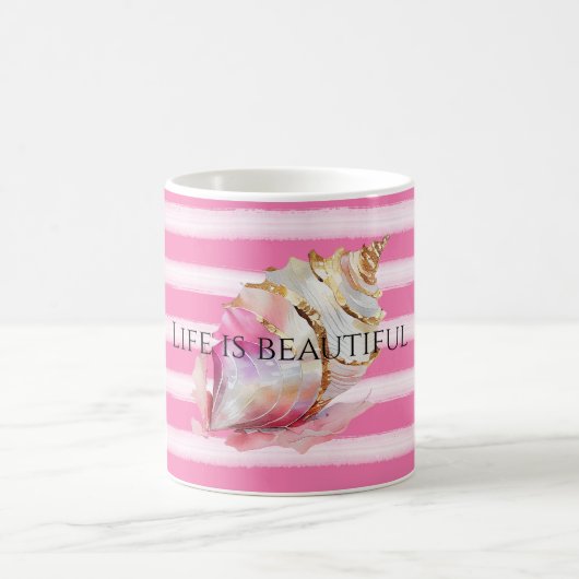 Aquarell Beach Pink Streifen Gold Muschel Kaffeetasse (Mittel)