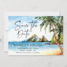 Aquarell Beach Sea Palm Tree Save the Date