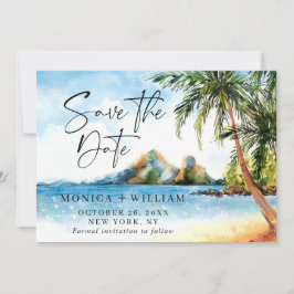 Aquarell Beach Sea Palm Tree Save the Date