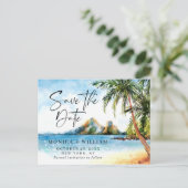 Aquarell Beach Sea Palm Tree Save the Date Postkarte (Stehend Vorderseite)