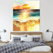 Aquarell Beach Sonnenuntergangsbilder mit Goldakze Leinwanddruck (Insitu (Schlafzimmer))