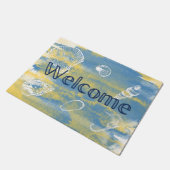 Aquarell Beach Willkommen Blau Gelb Fußmatte (Schrägansicht)