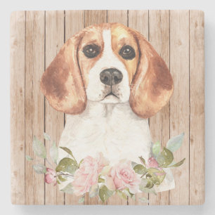 Aquarell-Beagle & Blumen Steinuntersetzer