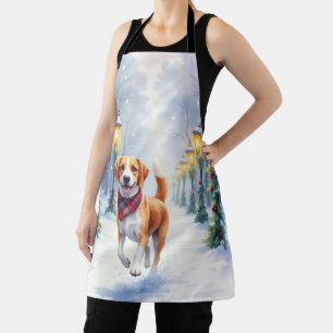 Aquarell-Beagle-Schneelandschaft-Park-Weihnachten Schürze