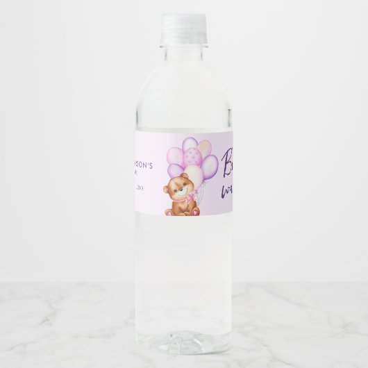 Aquarell Bearly Wait Baby Dusche Wasserflaschenetikett (Vorderseite)
