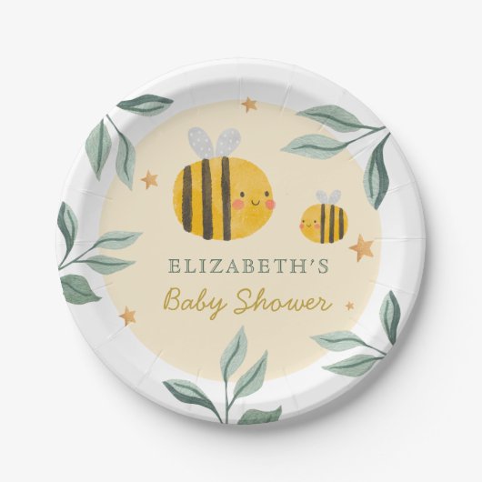 Aquarell Bee Honey Sweet Baby Dusche Pappteller (Vorderseite)