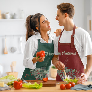 Aquarell-Beeren-Grünzeug Frohe Weihnachten Schürze