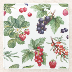 Aquarell-Beeren-Illustration Nahtloses Muster Glasuntersetzer