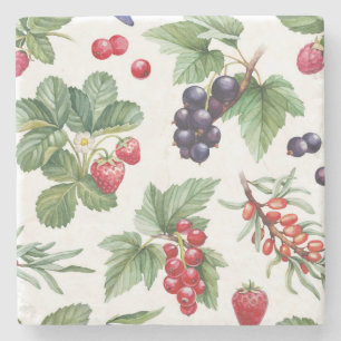 Aquarell-Beeren-Illustration Nahtloses Muster Steinuntersetzer