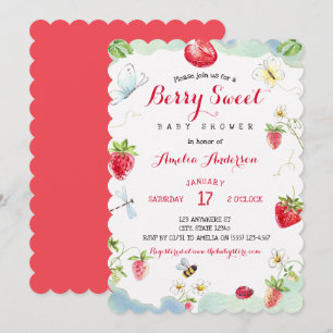 Aquarell-Beeren-Süße-Erdbeeren-Baby-Party Einladung
