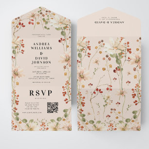 Aquarell-Beeren-Wildblumen-Frühlings-QR-Code-Hochz All In One Einladung
