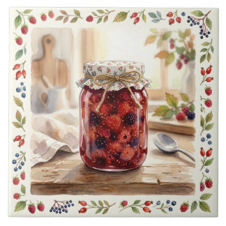 Aquarell-Beerenmarmeladenglas Cottagecore-Küche Fliese