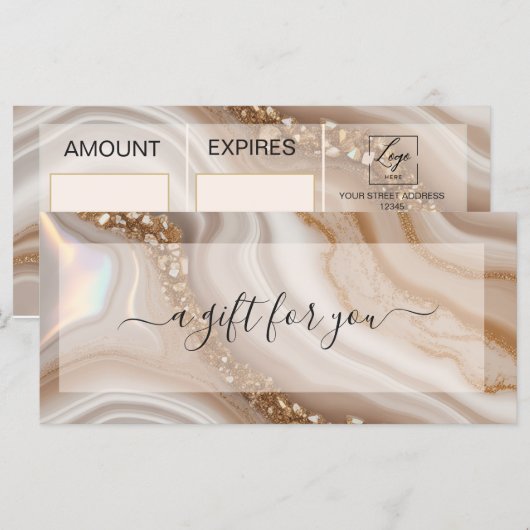Aquarell beiger Gold-Gutschein (Vorne/Hinten)