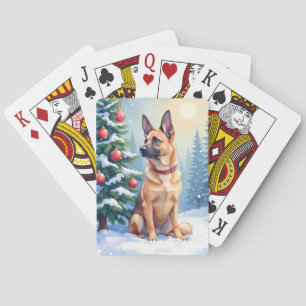 Aquarell Belgischer Malinois Immergrün Weihnachten Spielkarten