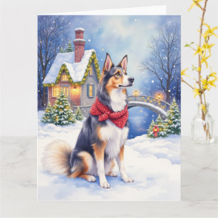 Aquarell Belgischer Schäferhund Winter Weihnachten Karte