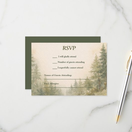 Aquarell bemalte Wald RSVP Karte (Vorderseite/Rückseite Beispiel)