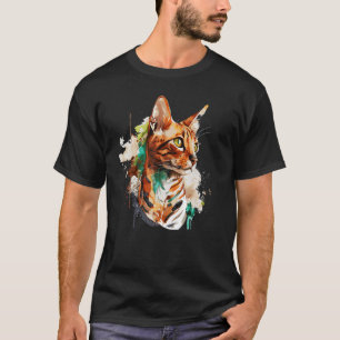 Aquarell Bengal Katze Bunte Katze T-Shirt
