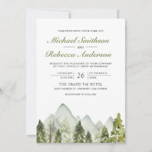 Aquarell-Berg-Kiefernwald-QR-Code-Hochzeit