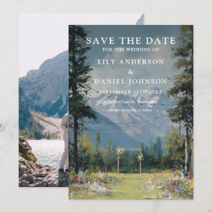 Aquarell-Berg-Lichterkette Foto-Hochzeit Save The Date