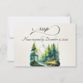 Aquarell-Berg & Monogramm RSVP Karte (Vorderseite)