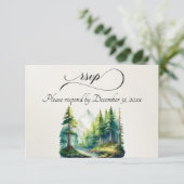 Aquarell-Berg & Monogramm RSVP Karte (Stehend Vorderseite)