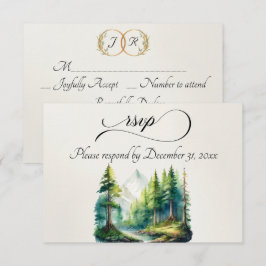 Aquarell-Berg & Monogramm RSVP Karte