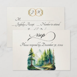 Aquarell-Berg & Monogramm RSVP Karte