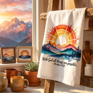 Aquarell-Berg-Sonnenaufgang-Bibelvers Geschirrtuch