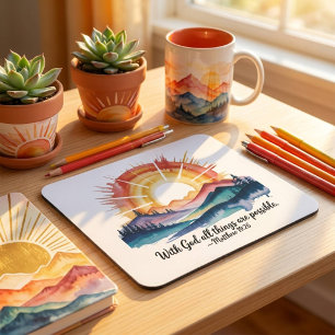 Aquarell-Berg-Sonnenaufgang-Bibelvers Mousepad