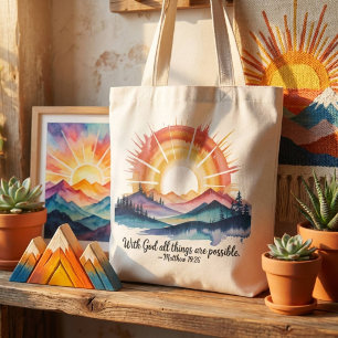 Aquarell-Berg-Sonnenaufgang-Bibelvers Tasche