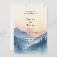 Aquarell-Berg-Sonnenaufgang-Hochzeits-Einladung