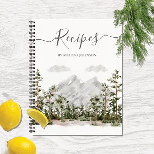 Aquarell-Berg-und-Wald-Kochbuch-Rezept Notizblock