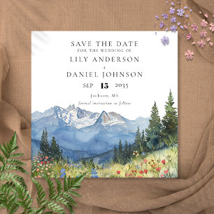 Aquarell-Berg-Wildblumen-Hochzeit Save The Date