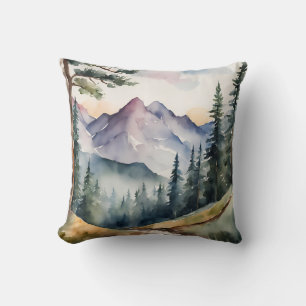Aquarell Berge Bäume Natur Kissen