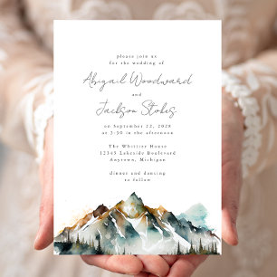 Aquarell Berge Immergrüner Wald Hochzeit Einladung