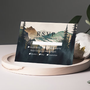 Aquarell Berge Kiefernwald Hochzeit RSVP Karte