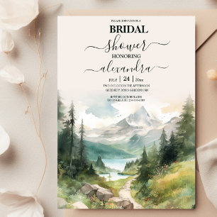 Aquarell Berge Und Kiefernwald Brautparty Einladung