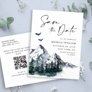 Aquarell Berge Wald Hochzeit Save the Date Postkarte