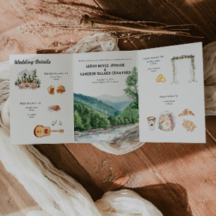 Aquarell-Berghochzeits-Tri-Fold-Einladung Dreifach Gefaltete Einladung